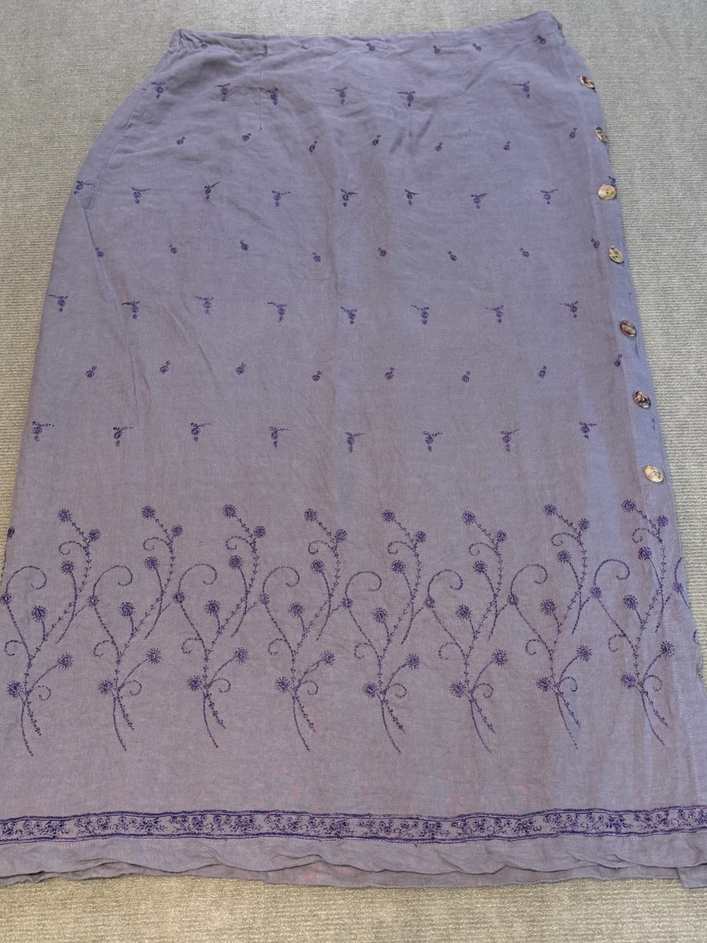 Vintage Linen Embroidered Maxi Skirt Purple Cottagecore Boho 1X USA